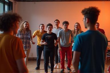 Students doing improv exercises.