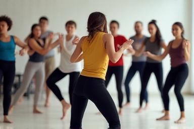Students practicing movement exercises.