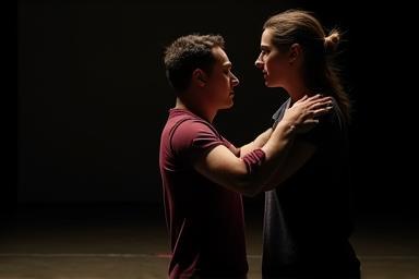 Actors performing a scene together.